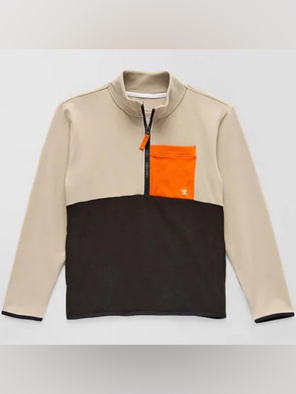 Xersion Beige Black and Orange Colorblock Quarter-Zip Hoodie